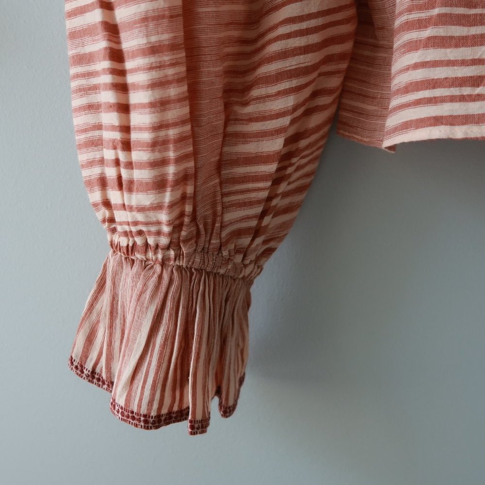 Ulla Johnson Ophelia striped cotton-voile peplum Blouse in Fawn beige Size 4 NWT - Picture 4 of 8